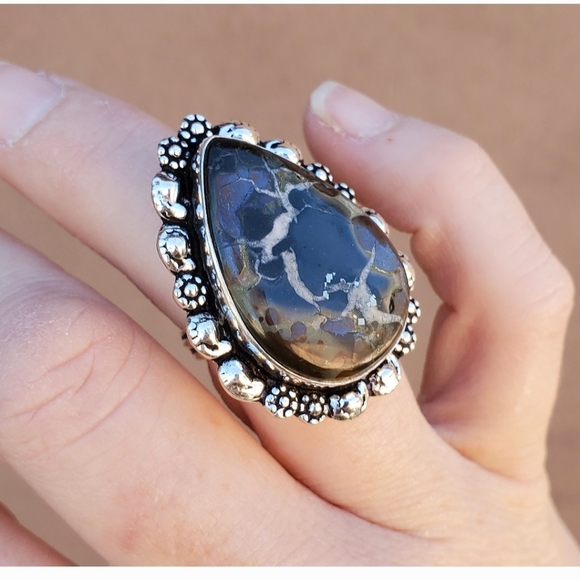 New Mud Crack Jasper Fossil 925 Silver Ring. - Picture 7 of 16